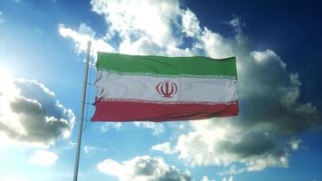 Flag of Iran waving at wind against beautiful blue sky. 3d illustration photo