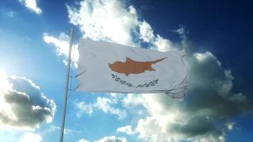 Flag of Cyprus waving at wind against beautiful blue sky. 3d illustration photo