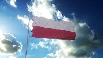 bandera de polonia ondeando al viento contra el hermoso cielo azul. ilustración 3d foto