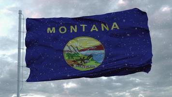 bandera de invierno de montana con fondo de copos de nieve. Estados Unidos de America. ilustración 3d foto
