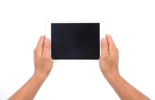 hand hold white tablet photo