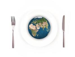 World globe ball with fork and knife, Elements of this image furnished by NASA photo