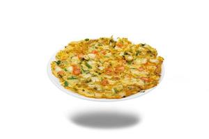 omelet with onion leaves and tomato,clipping path photo