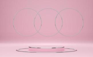 podium empty with geometric shapes in pink pastel composition for modern stage display and minimalist mockup ,abstract showcase background ,Concept 3d illustration or 3d render photo