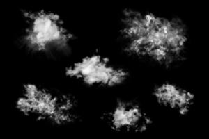 set textured cloud isolated on black background photo