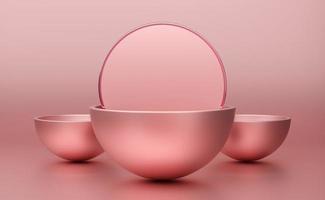 podium empty with geometric shapes in pink pastel composition for modern stage display and minimalist mockup ,abstract showcase background ,Concept 3d illustration or 3d render photo