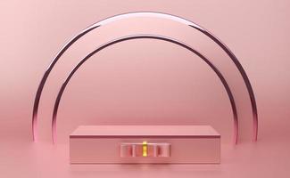podium empty with geometric shapes in pink pastel composition for modern stage display and minimalist mockup ,abstract showcase background ,Concept 3d illustration or 3d render photo