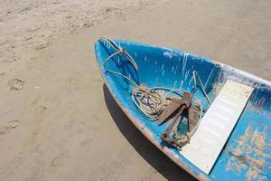 Boat with anchor on the beach,Top view photo