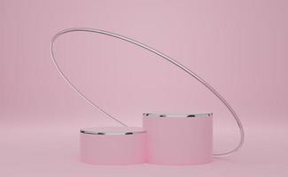 podium empty with geometric shapes in pink pastel composition for modern stage display and minimalist mockup ,abstract showcase background ,Concept 3d illustration or 3d render photo