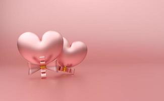 globo de corazón en composición rosa pastel para exhibición de escenario moderno y maqueta minimalista, globos de cumpleaños y fiestas o celebraciones del día de San Valentín, ilustración 3d o presentación 3d foto