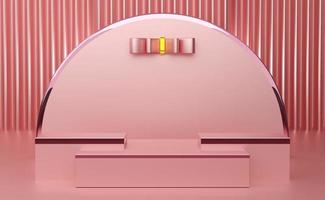 podium empty with geometric shapes and curtain in pink pastel composition for modern stage display and minimalist mockup ,abstract showcase background ,Concept 3d illustration or 3d render photo