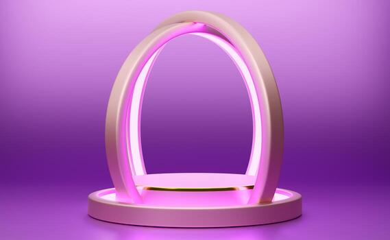 Podium empty with geometric shapes  in purple or violet composition for modern stage display and minimalist mockup ,abstract showcase background ,Concept 3d illustration or 3d render photo