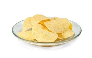 potato chips with transparent dish isolated on white background ,include clipping path photo
