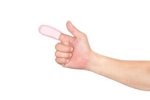 Forefinger with  bandage isolated on white background photo