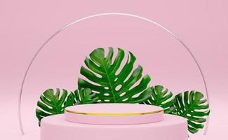 podium empty with geometric shapes in pink pastel composition for modern stage display and minimalist mockup ,abstract showcase background ,Concept 3d illustration or 3d render photo