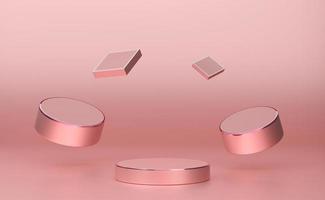 podium empty with geometric shapes in pink pastel composition for modern stage display and minimalist mockup ,abstract showcase background ,Concept 3d illustration or 3d render photo