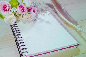 open note book with feather pen,filter effect,soft focus photo