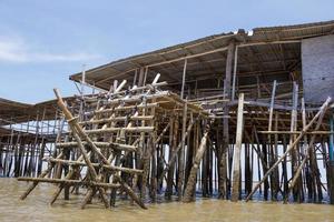 View of Bamboo House in Thailand,Krateng in the middle of the sea. photo