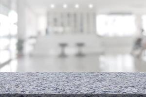 Marble table with register counter blurry background photo