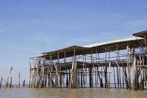 View of Bamboo House in Thailand,Krateng in the middle of the sea. photo