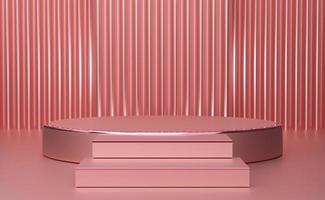 podium empty with geometric shapes and curtain in pink pastel composition for modern stage display and minimalist mockup ,abstract showcase background ,Concept 3d illustration or 3d render photo