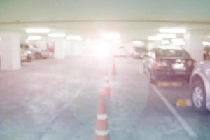 Car parking lot interior blur background with Lens Flare of Illustration,Abstract Blurred photo