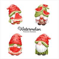 Watercolor watermelon gnomes, watercolor fruit. vector illustration