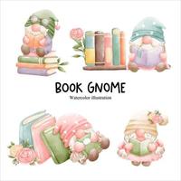 book gnome, library gnome vector illustration
