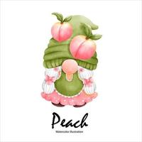 Watercolor peaches, peach gnome watercolor fruit. vector illustration
