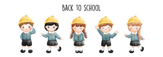 Back to school with boy and girl in school uniform. Vector illustration