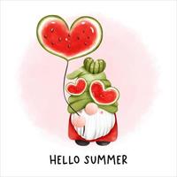 watercolor watermelon gnome, fruit vector illustration