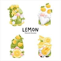 watercolor lemon gnome, citrus vector illustration