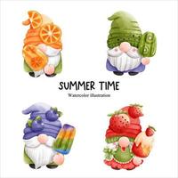 watercolor popsicle gnome, ice cream gnome vector illustration