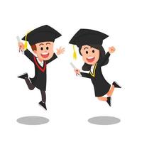 happy little kids jumping together while wearing graduation gowns vector