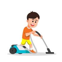 un niño limpiando el piso con una aspiradora