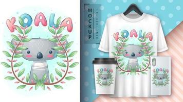 personaje de dibujos animados adorable koala, bonita idea animal para camiseta impresa, afiche y sobre para niños, postal. lindo koala de estilo dibujado a mano vector