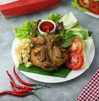 pollo frito con hojuelas crujientes de especias. pollo frito indonesio o ayam goreng kremes. foto