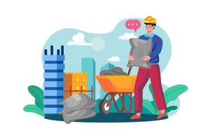 Construction worker holding cement bag vector