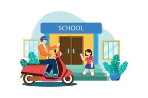 Father dropping off daughter at school Illustration concept on white background vector