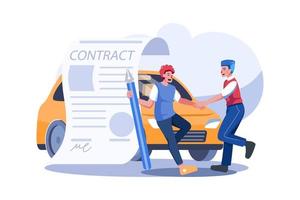 Man and car showroom manager signing contract vector