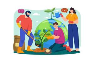 People are planting trees around the globe Illustration concept on white background vector