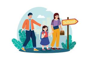 Parents take their children to school Illustration concept on white background vector