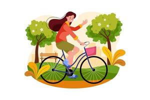 chica montando bicicleta concepto de ilustración sobre fondo blanco vector
