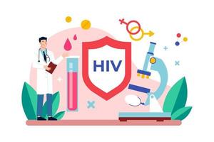 Medical workers with HIV test tubes are researching on aids blood vector