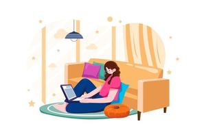 Female working on a project while seating on the floor Illustration concept on white background vector