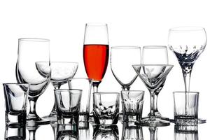 Collage of empty glasses with wine on white background. photo