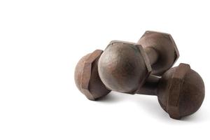 Iron dumbbells on a white background. Free space for text photo