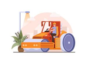 Worker using road roller makes paving on highway or street Illustration concept on white background vector