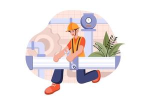 Mechanic character holding wrench and plastic pipe Illustration concept on white background vector