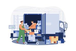 Delivery man loading parcels in truck Illustration concept on white background vector